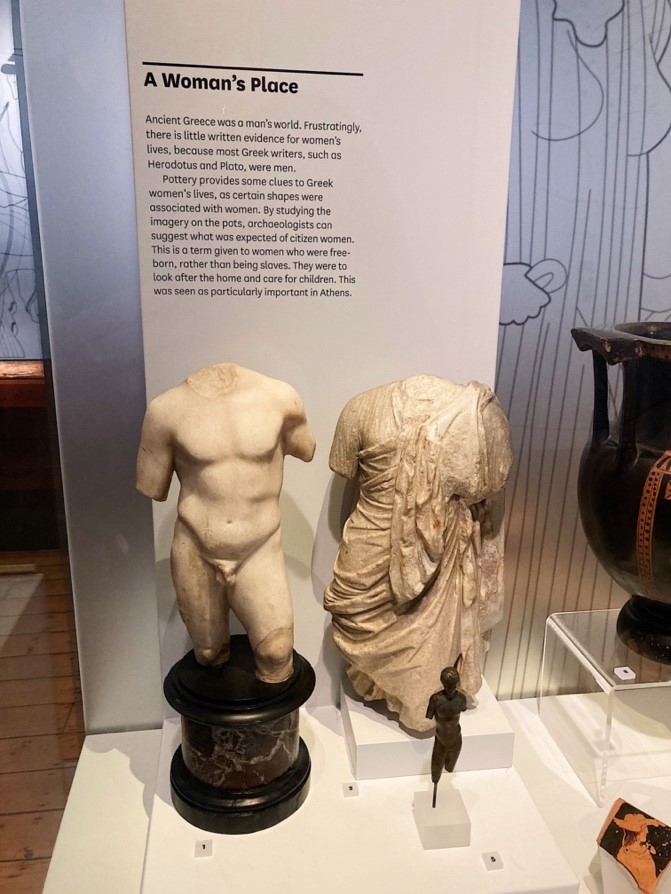 Statues at the time often depicted men naked, and women as clothed and chaste.